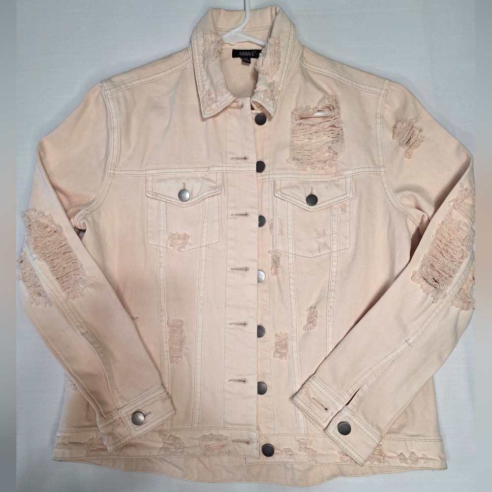 Women's Light Pink Distressed Jean Jacket